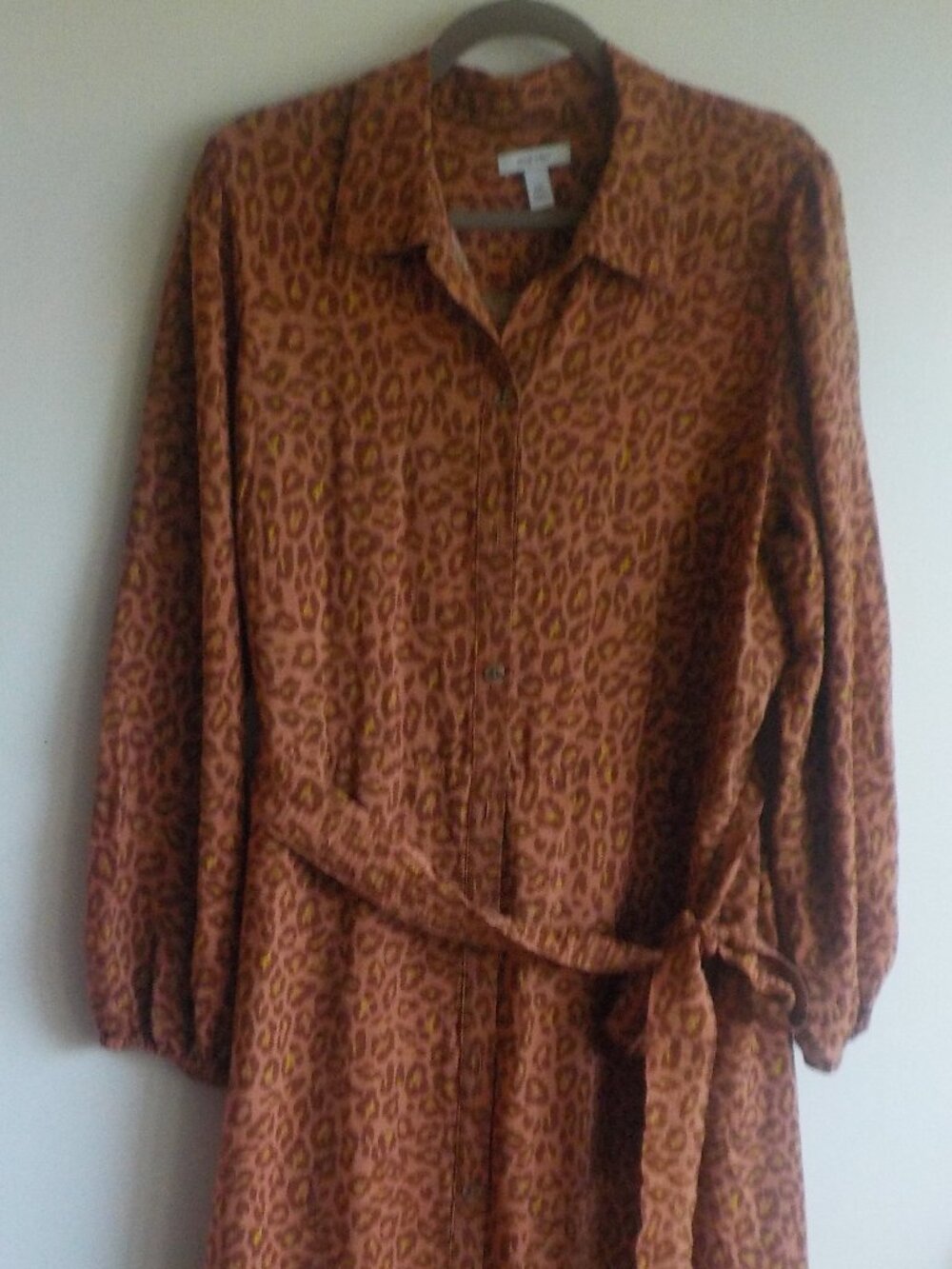 Nine West Dress - XXL - Rust Animal Print Waisted Button Long Sleeve (2505)